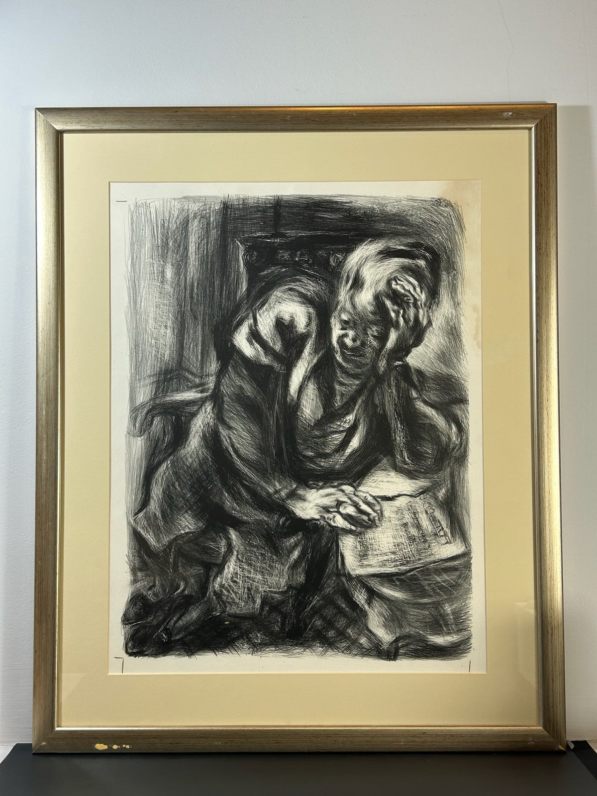 Nan Lurie Pencil Signed Lithograph Man Reading Letter 1930s WPA Social Realism1