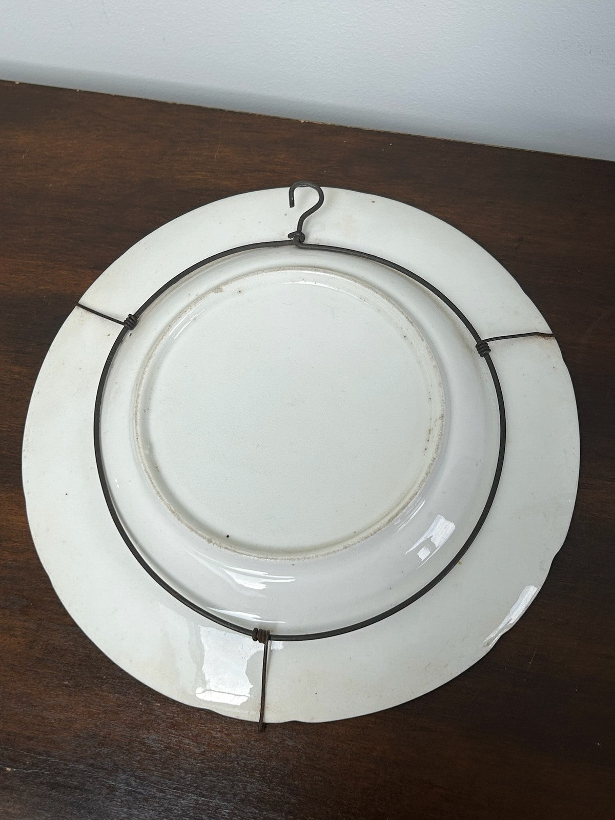 Antique English Porcelain Plate Hand Painted Floral Sprays Wire Hanger4