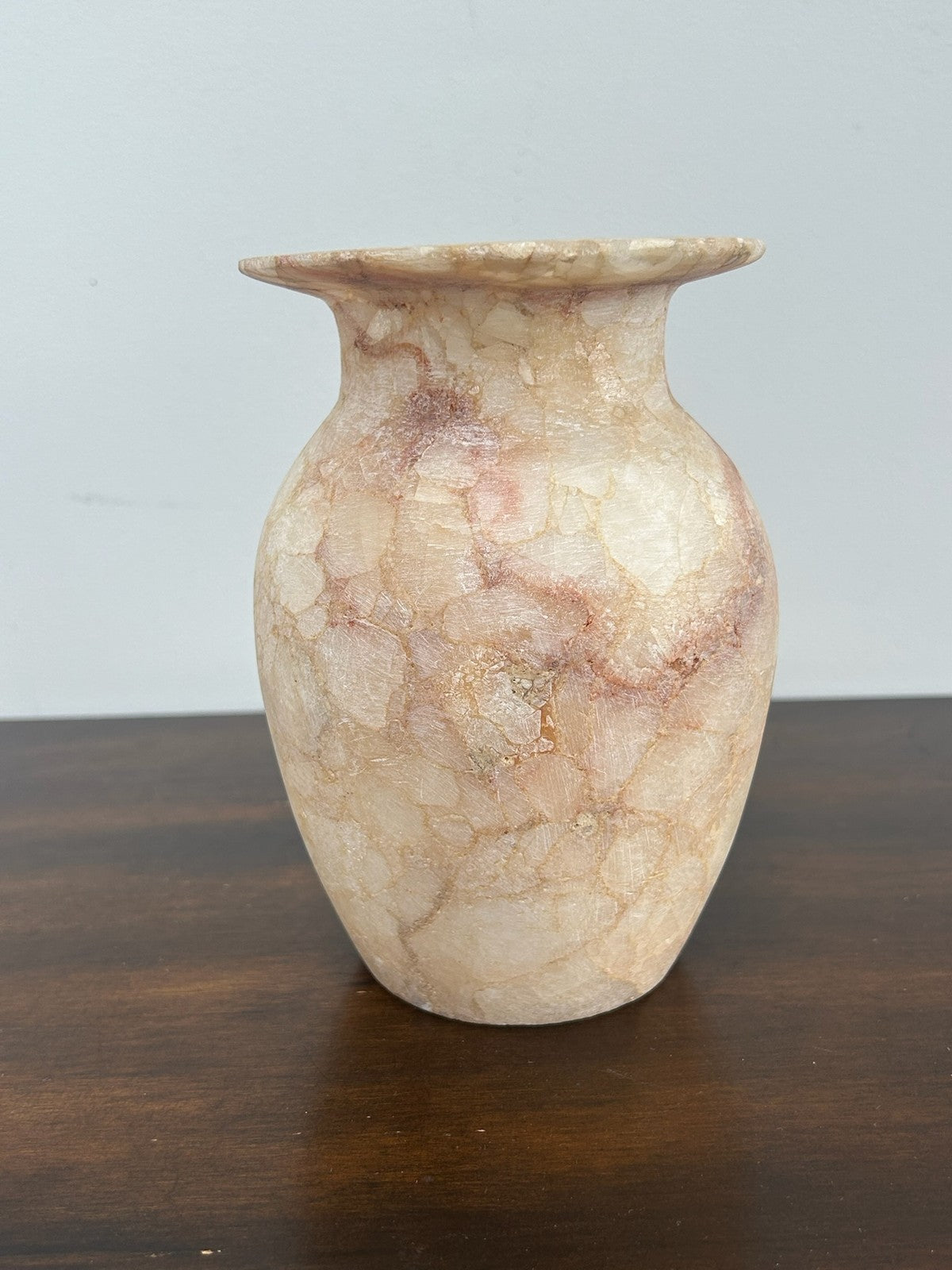 Egyptian Alabaster Hand Carved Vessel Urn Vase 15.5cm Antique Style0