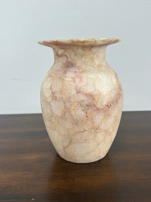 Egyptian Alabaster Hand Carved Vessel Urn Vase 15.5cm Antique Style