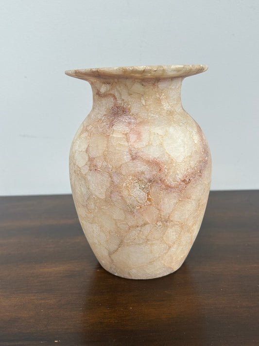Egyptian Alabaster Hand Carved Vessel Urn Vase 15.5cm Antique Style0