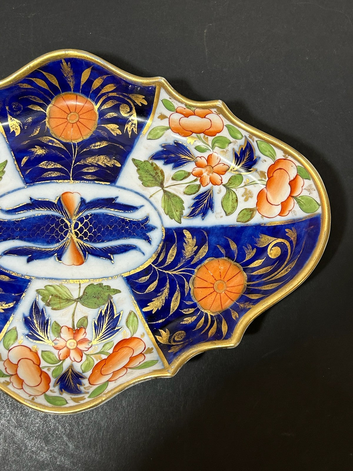 Antique English Porcelain Imari Lozenge Dish Old Japan Pattern Cobalt Gilt 26cm2