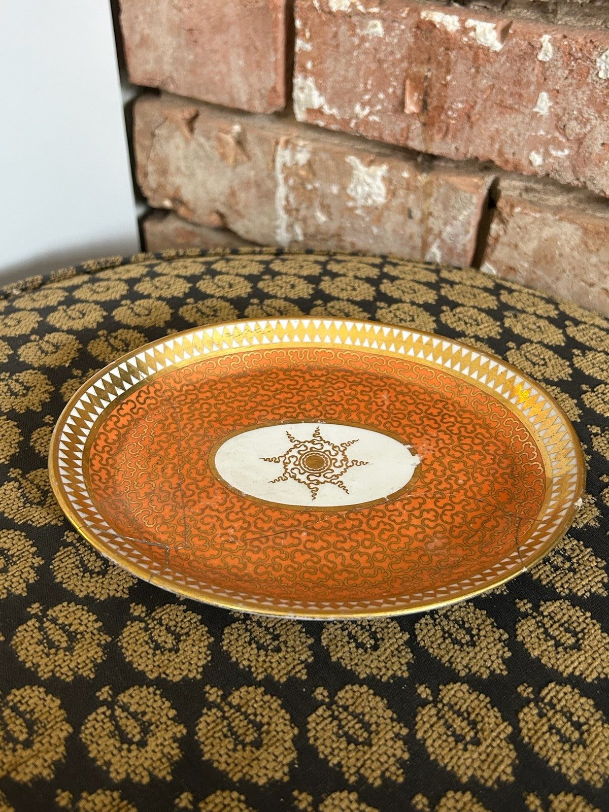 Early 19th Century English Porcelain Dishes Orange Ground Gilt Rim Antique0
