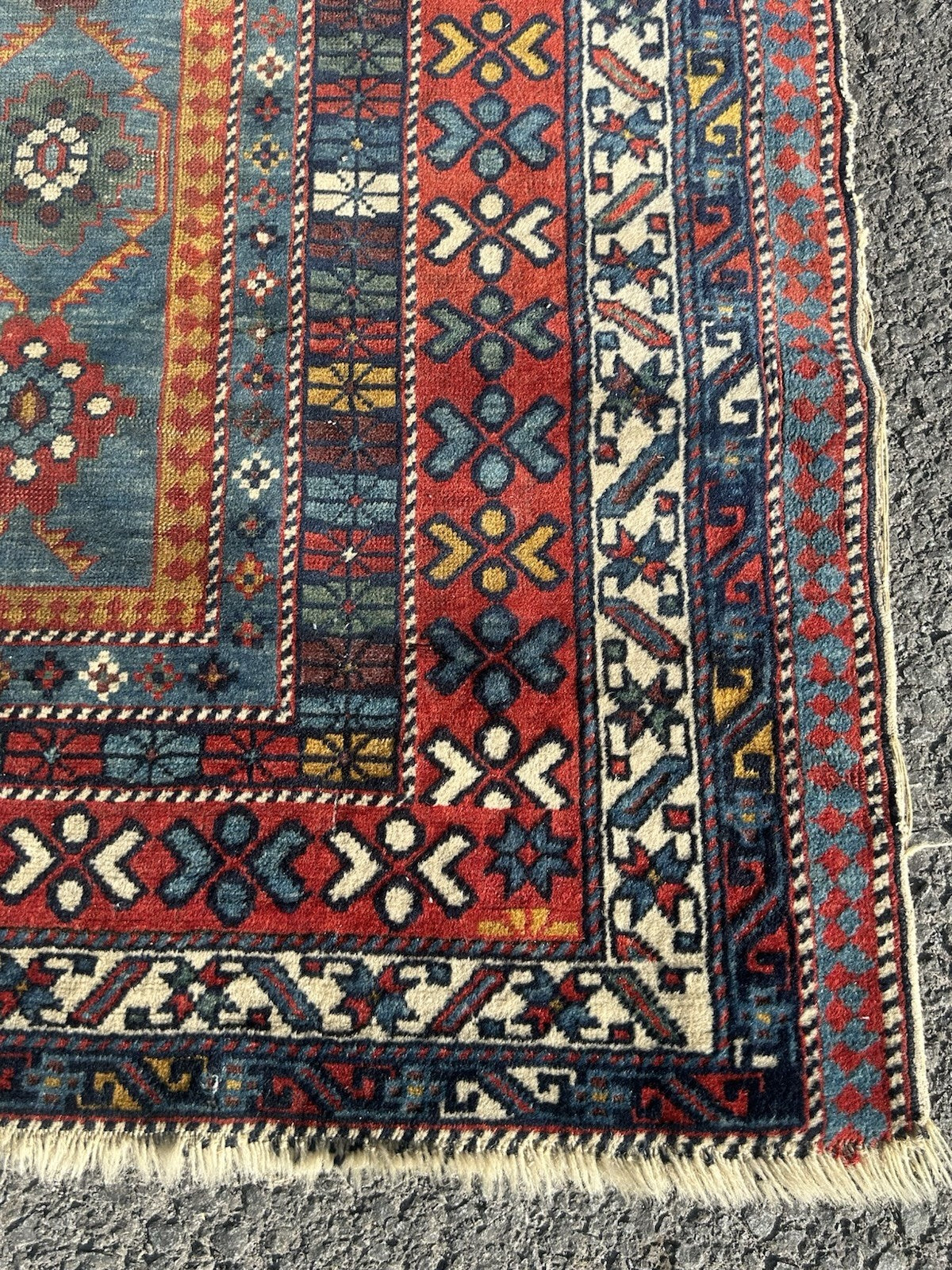 Antique Caucasian Kuba Rug c1900 Blue Lattice Chichi Hand Knotted Wool 127x155cm7