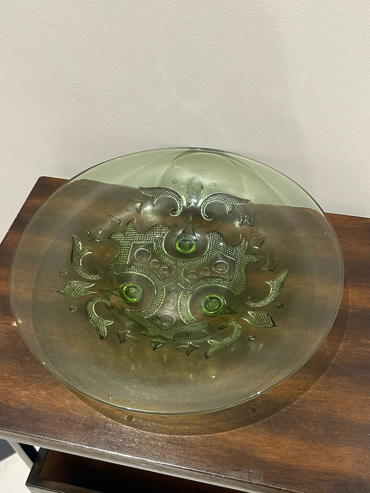 Green Pressed Glass Plate Moulded Dragon Scroll Relief0