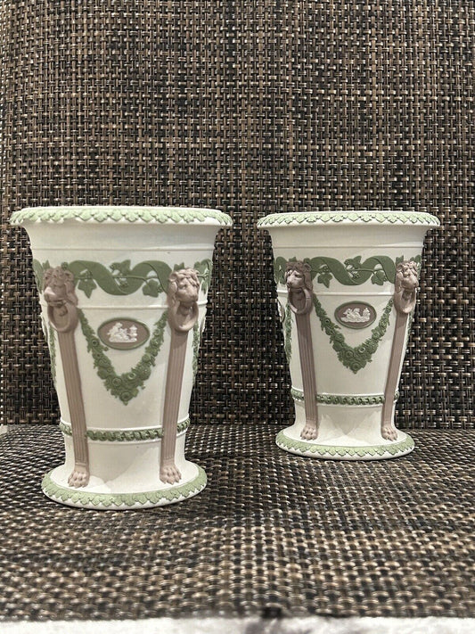 Wedgwood Jasperware 3 Colour tricolor vase pair 19th Century