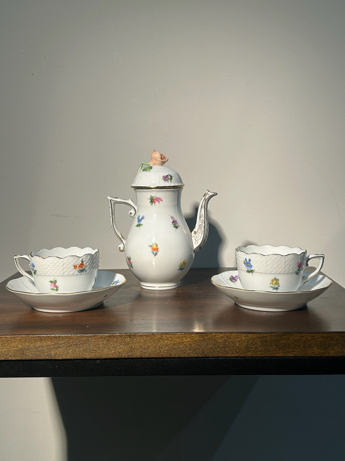 Herend Kimberly Pattern Coffee Pot Cup and Saucer Set 3 Hungarian Porcelain1