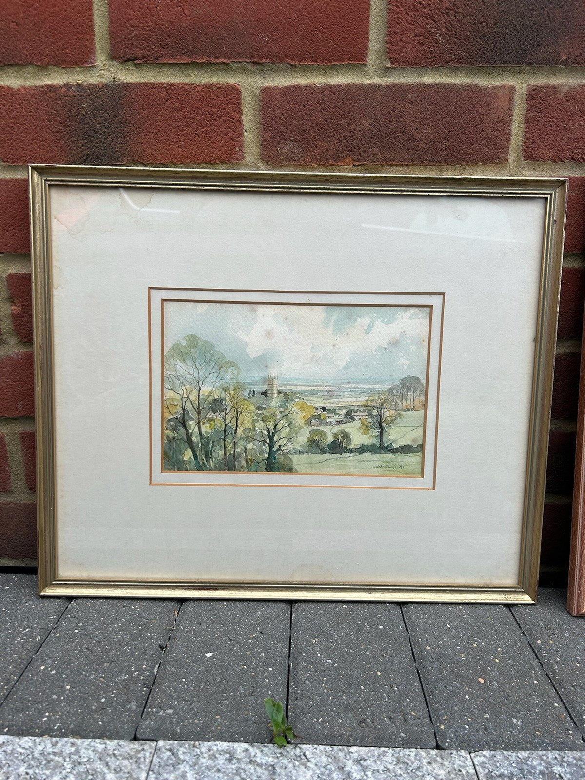 John Davis Watercolour Painting Cathedral Countryside Scene Framed Signed0