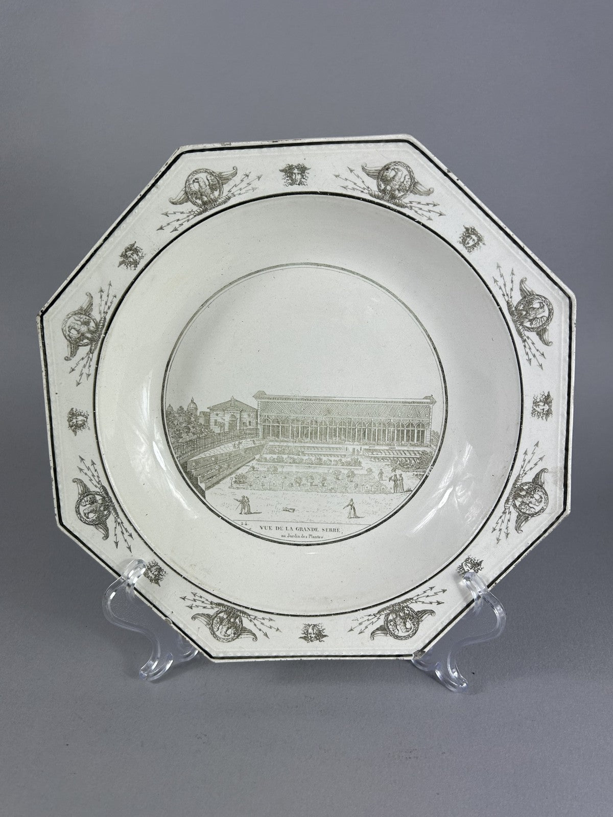 Antique Creil Paris “Vue de la Grande Serre” Transferware Plate