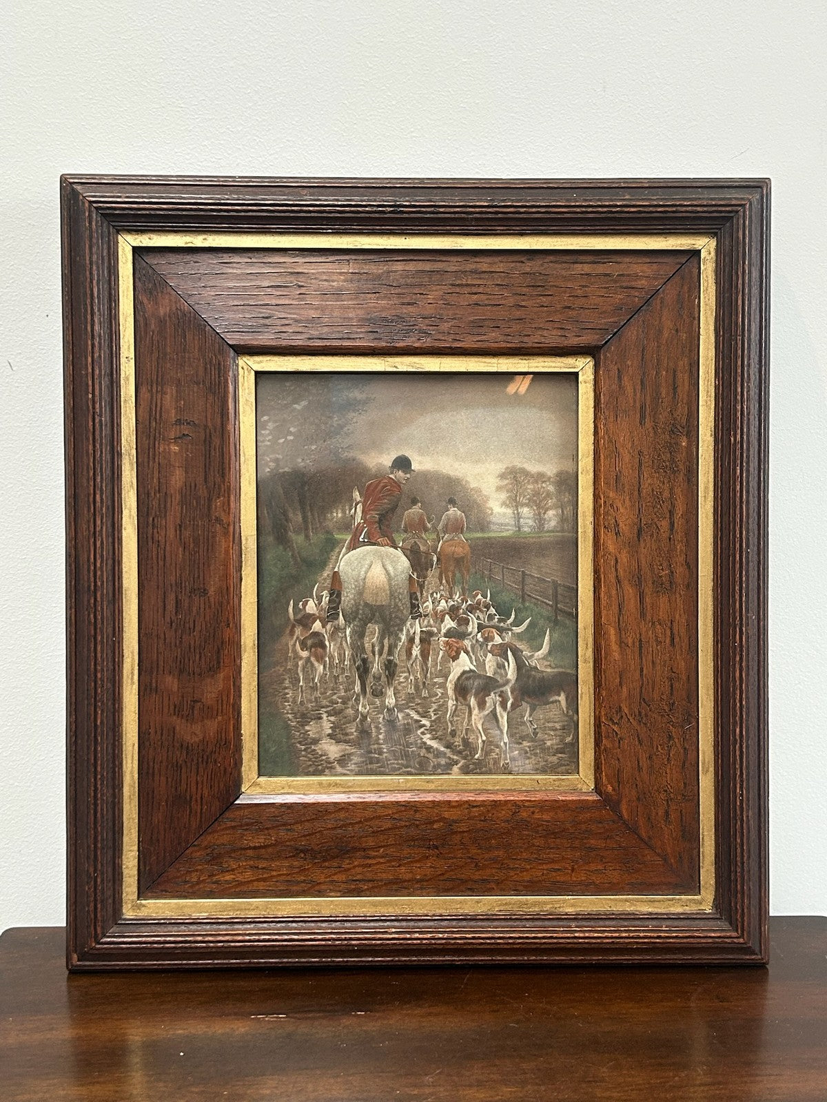Pair Antique Hand Coloured Aquatint Engravings Fox Hunting E A S Douglas Framed1