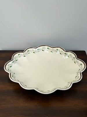 Antique Creamware Lobed Dish Green Painted Leaf Border