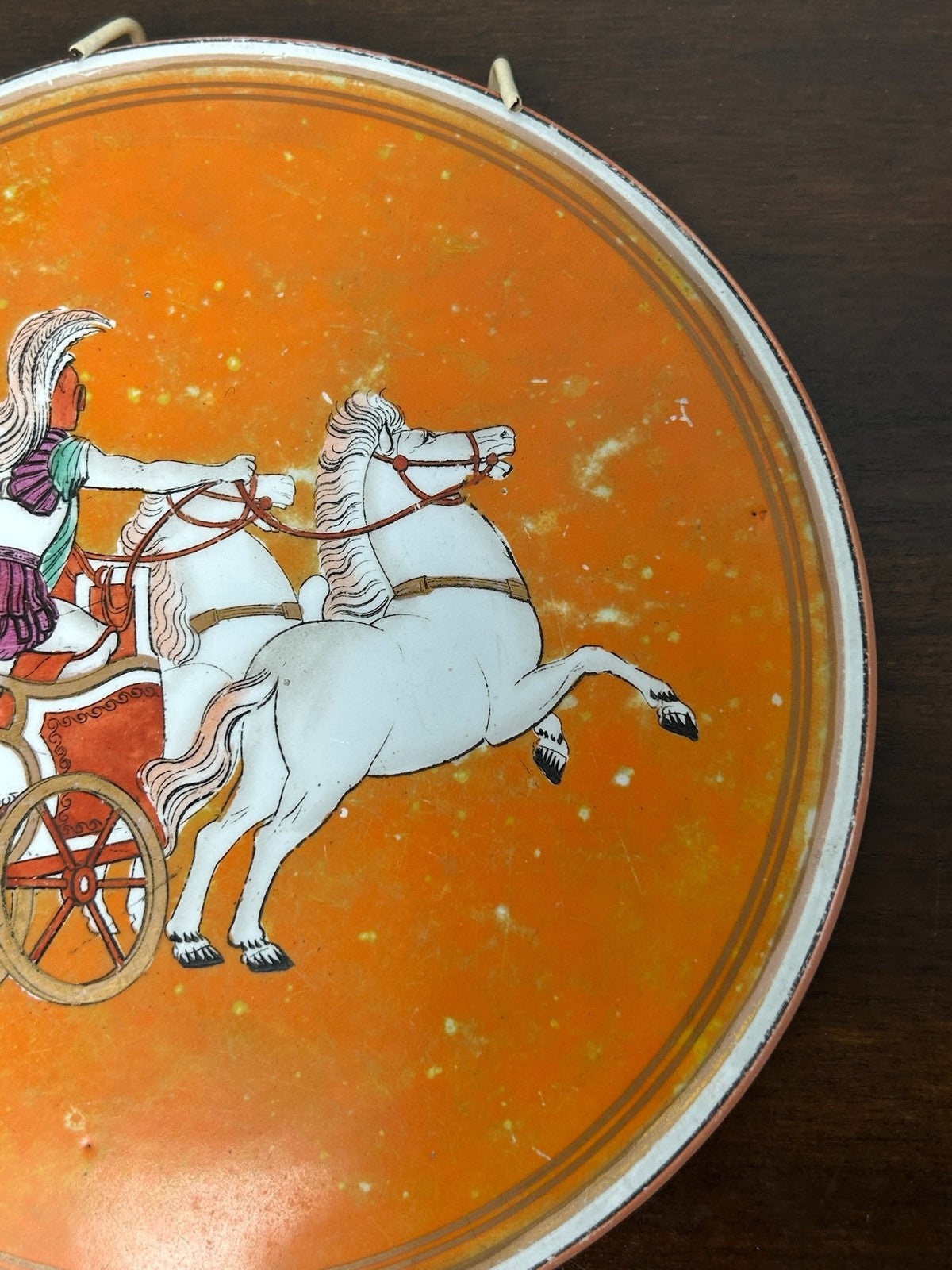 Antique Prattware Teapot Stand Roman Chariot Orange Ground Tea Tile 16cm2