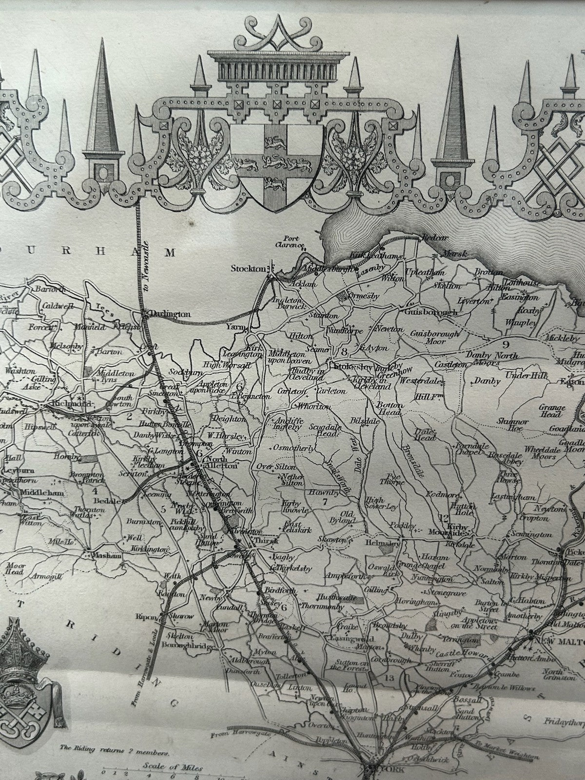 Antique Thomas Moule Map of Yorkshire Framed Steel Engraving c18405