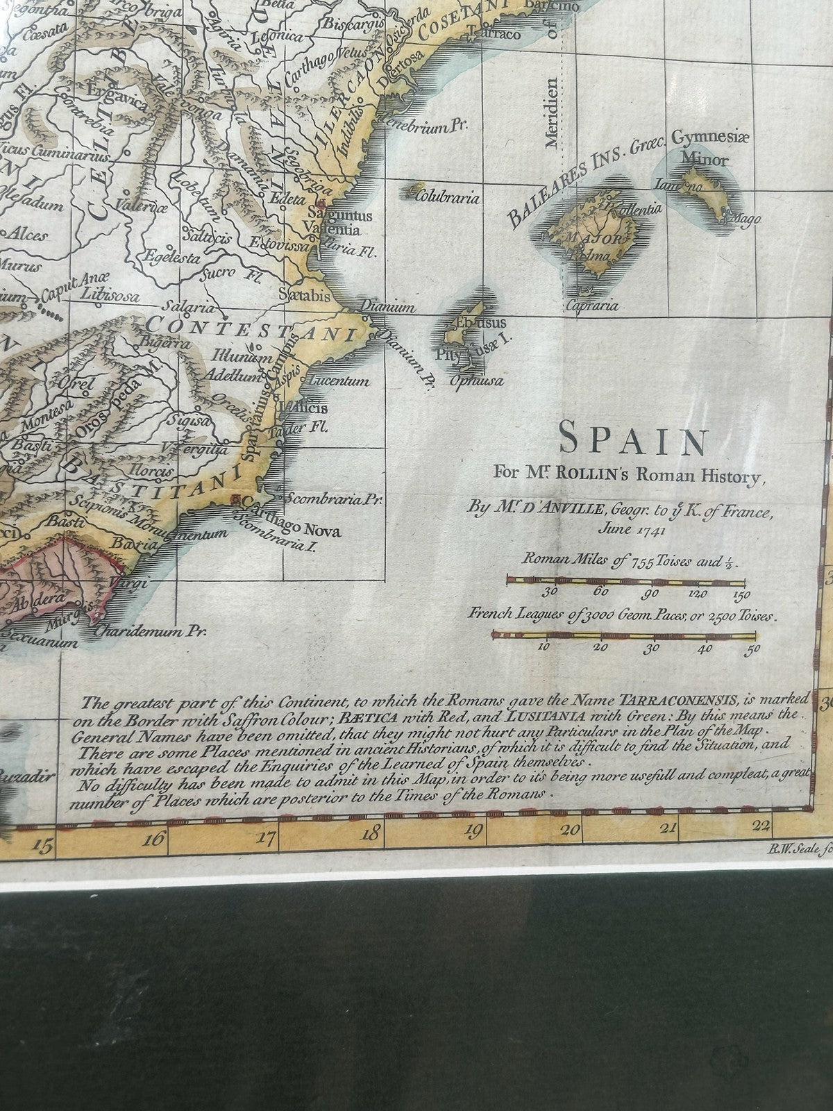 Spain Antique Map R.W. Seale for Rollin's Roman History after D'Anville 17414