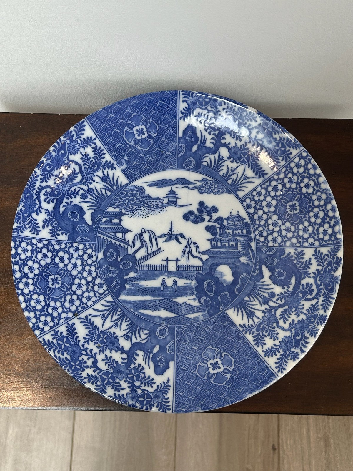 Antique Japanese Blue & White Transfer Printed Plate Landscape0