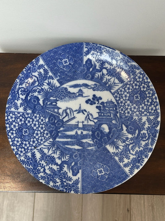 Antique Japanese Blue & White Transfer Printed Plate Landscape0