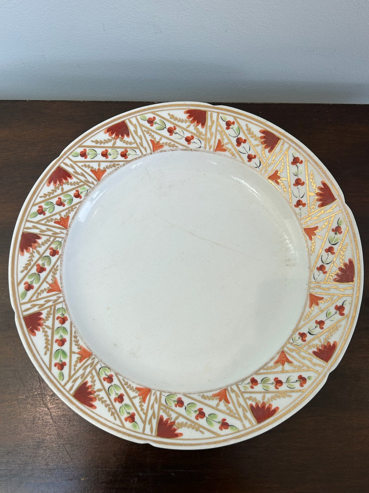 Pair Antique English Porcelain Plates Iron Red Stylised Leaf Border A/F9