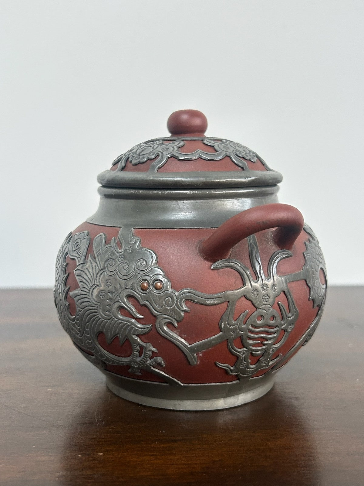 Chinese Yixing Zisha Stoneware & Pewter Mounted Vessel 11cm3
