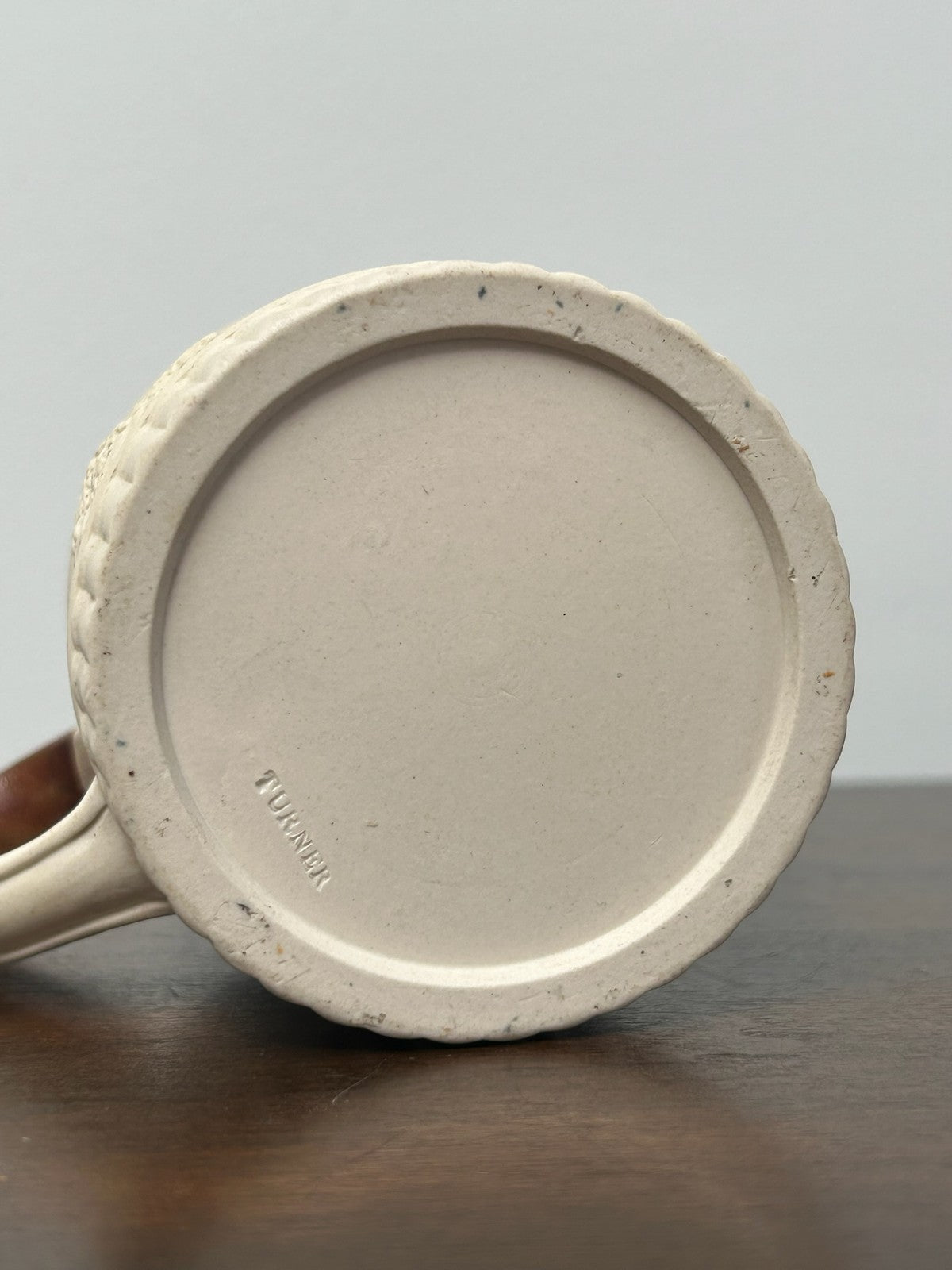 Antique Turner Stoneware Mug Hunting Relief Brown Rim Georgian c1810 Drab5