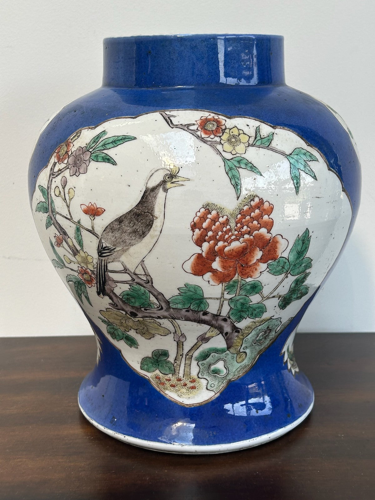 Antique Chinese Famille Verte Hand Painted Baluster Vase Birds & Peony8