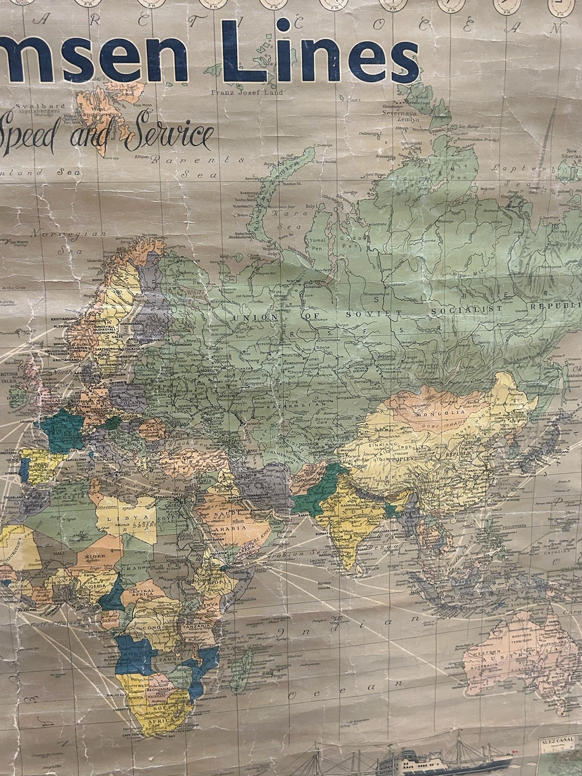 Vintage Wilhelmsen Lines Norway World Shipping Route Map Wall Chart c.1960s9