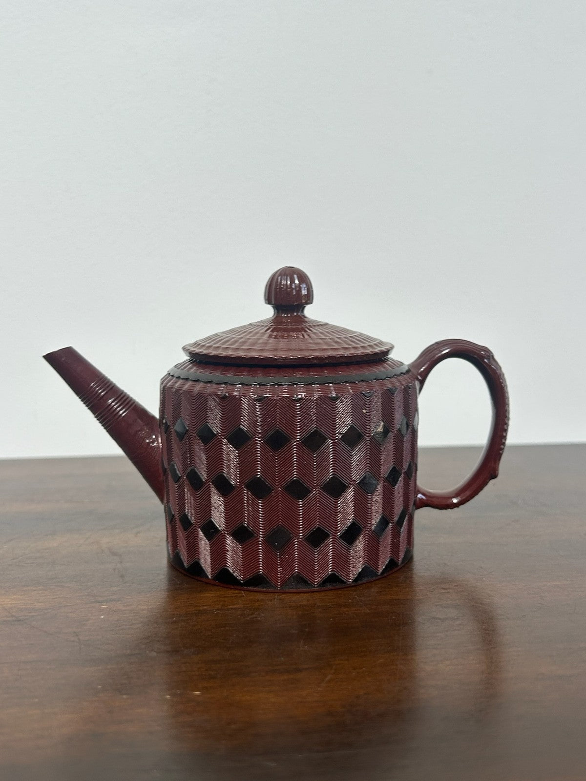 Antique Red Stoneware Teapot Engine Turned Rosso Antico Georgian Regency0