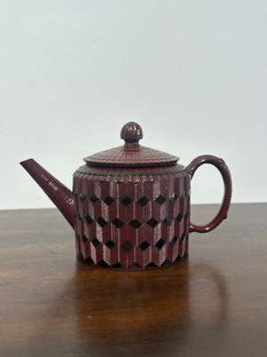 Antique Red Stoneware Teapot Engine Turned Rosso Antico Georgian Regency
