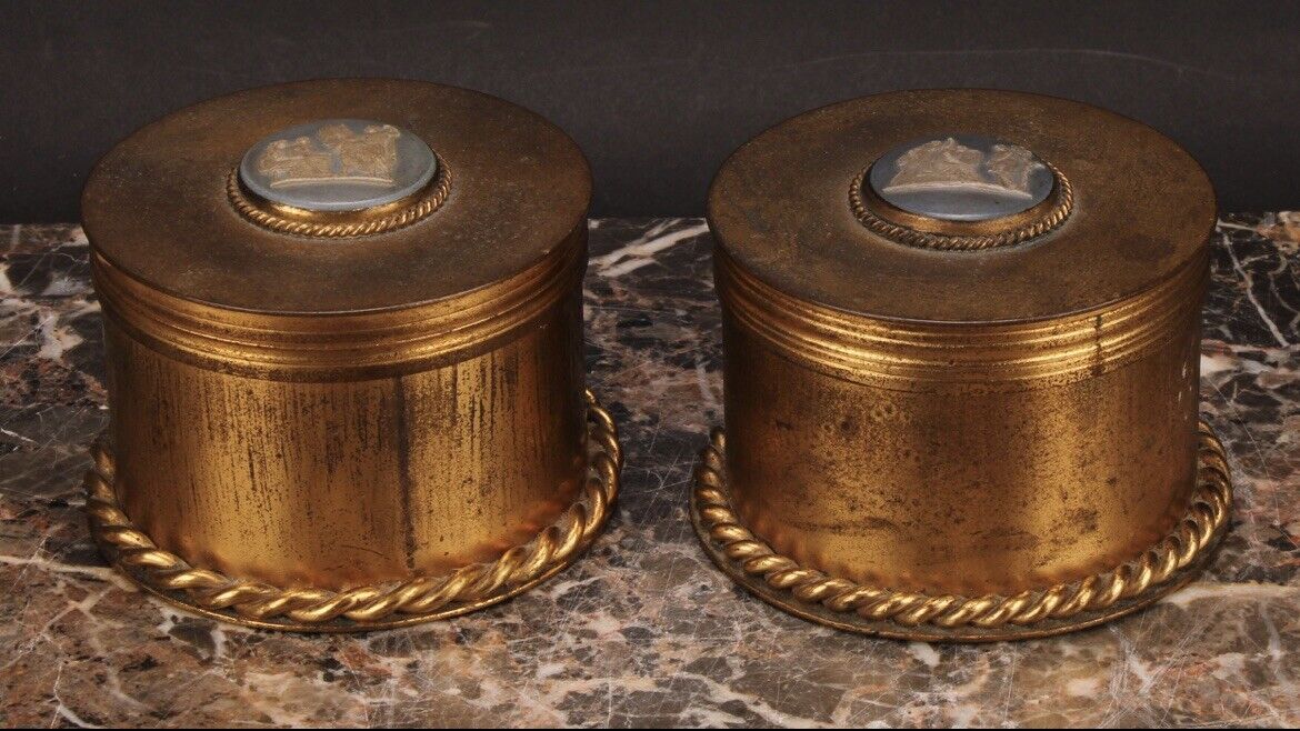 Jasperware Brass Container Pair Ormolu Wedgwood Jasperware Pair