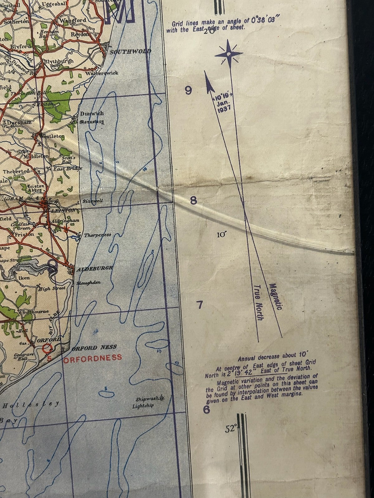 Vintage Quarter Inch Map East Anglia 1:253,440 Grid Reference Panel Framed5