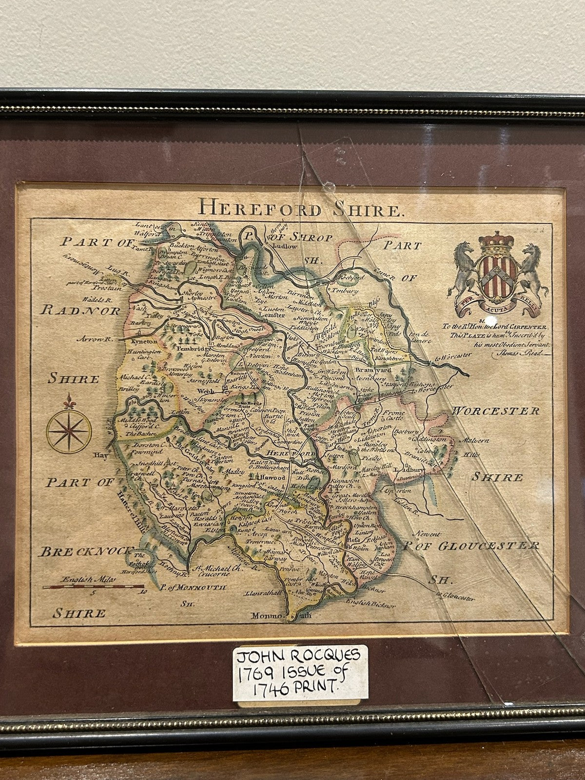 Antique 1769 John Rocque Map of Herefordshire Hereford Hand Coloured Framed2
