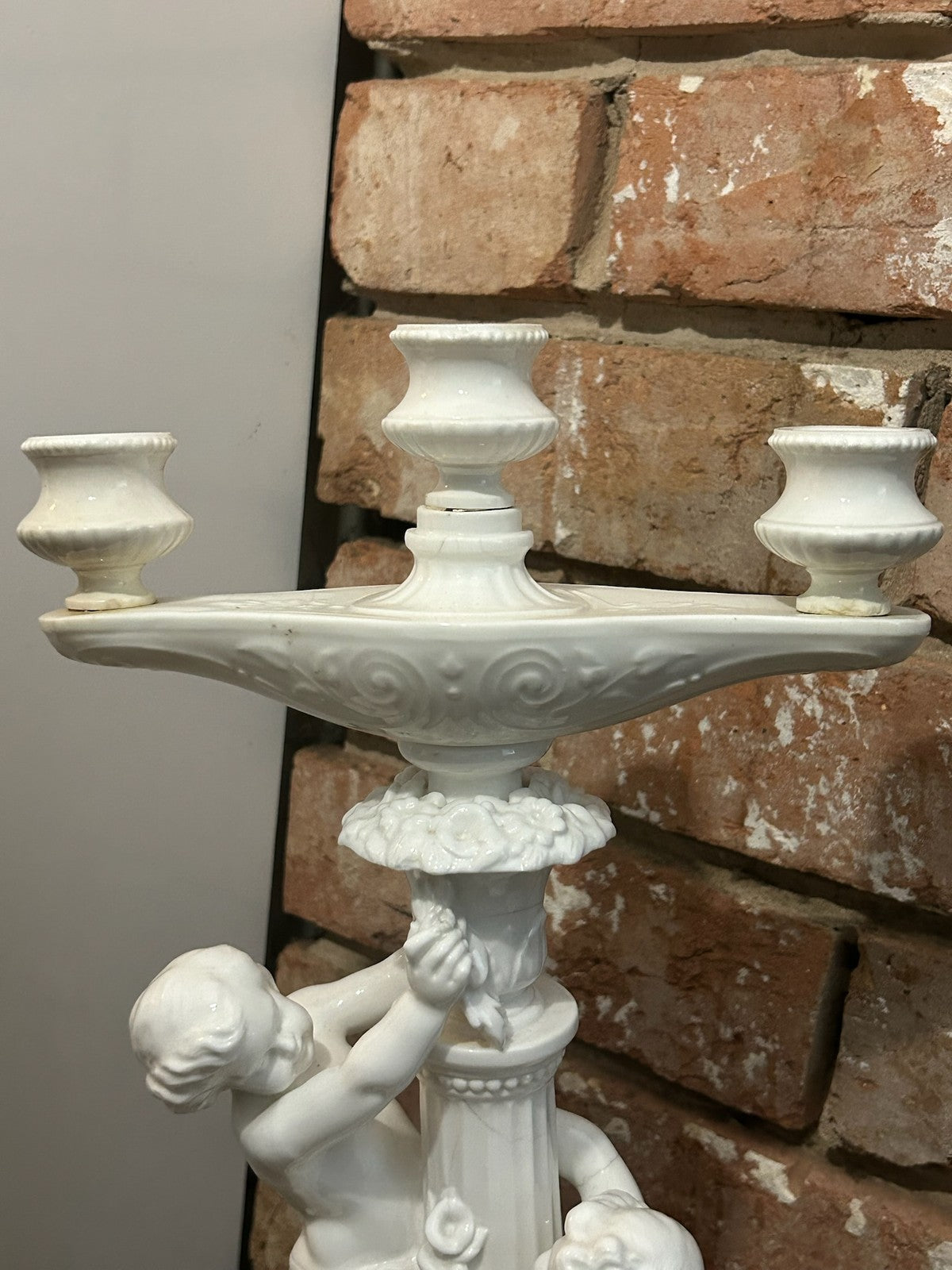 Antique Minton Parian Porcelain Three Branch Candelabrum Putti Cherubs Impressed4