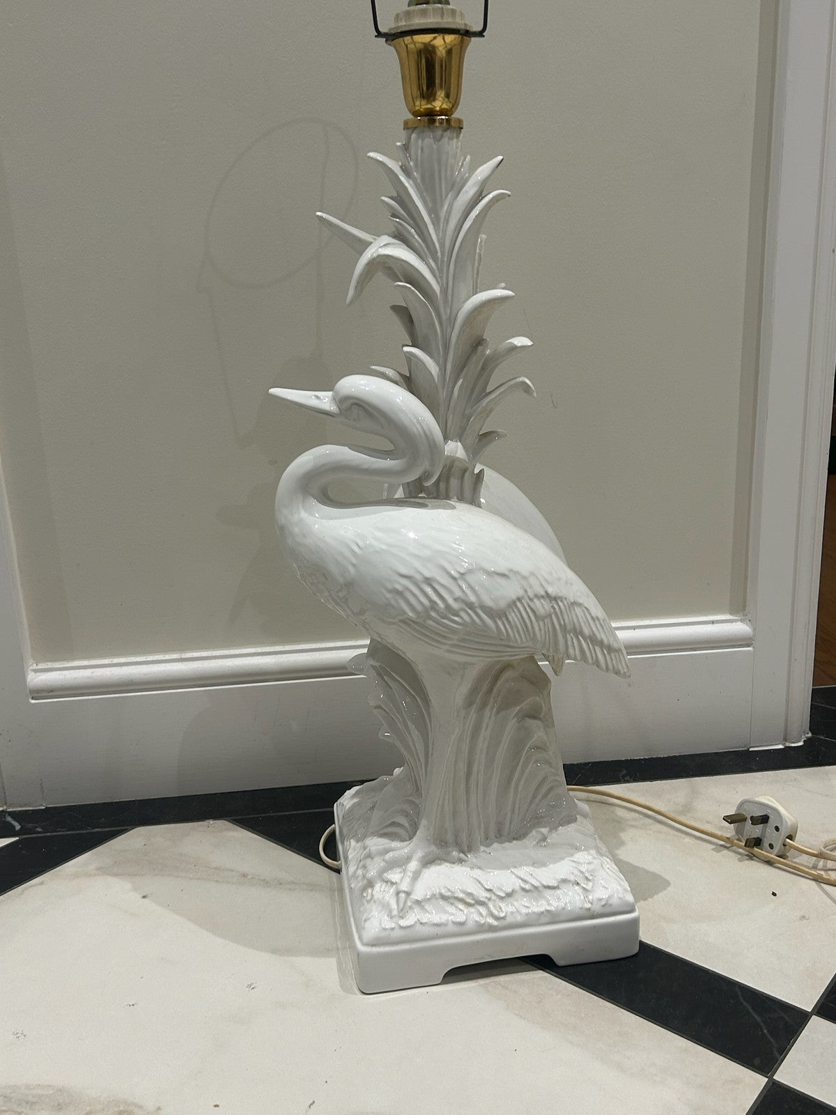 Vintage Italian Chinoiserie White Heron Bird Table Lamp Hollywood Regency 81cm9