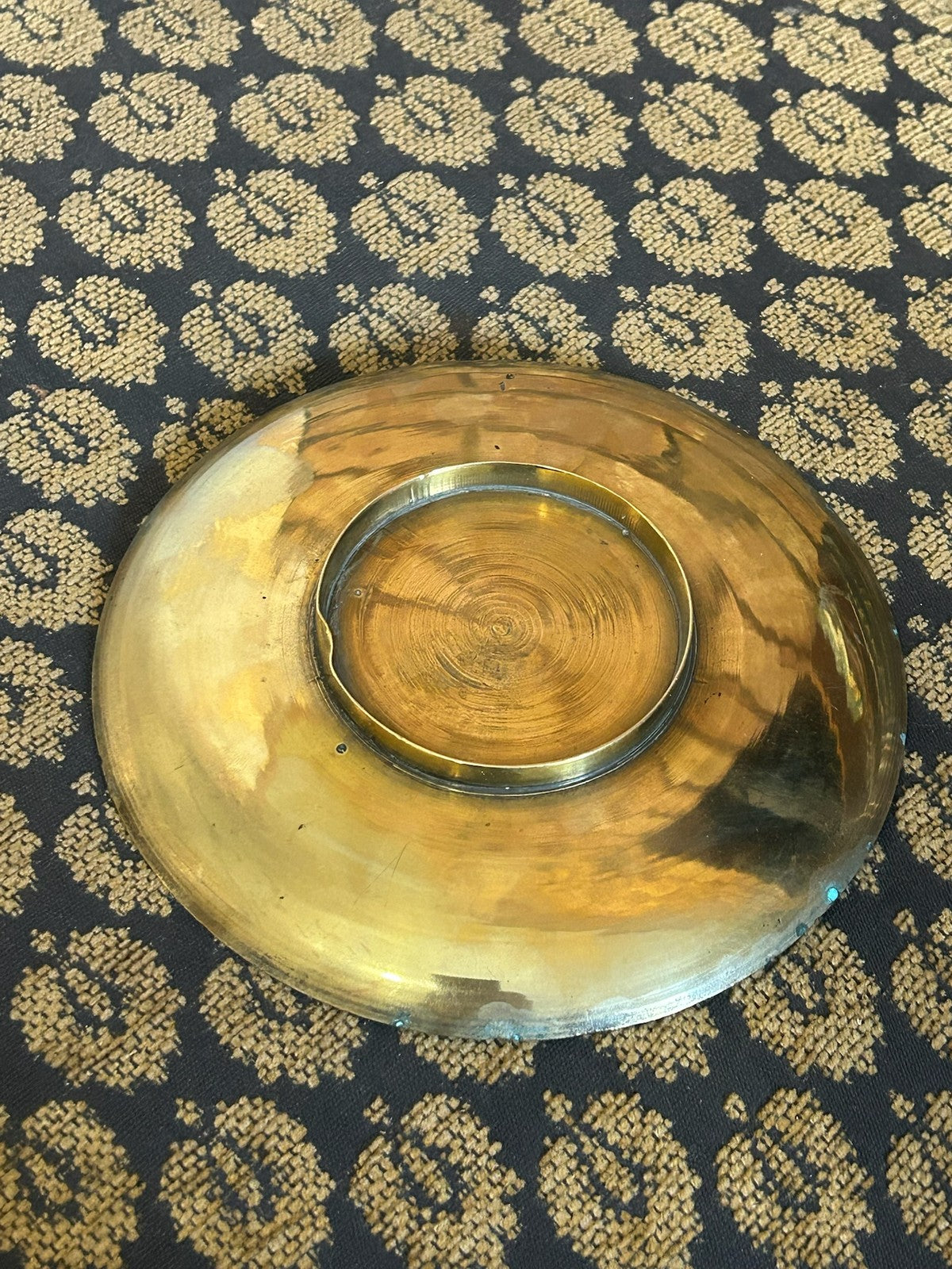 Japanese Brass Relief Dish Engraved Fan Panels Birds Flowers Plum Blossom11