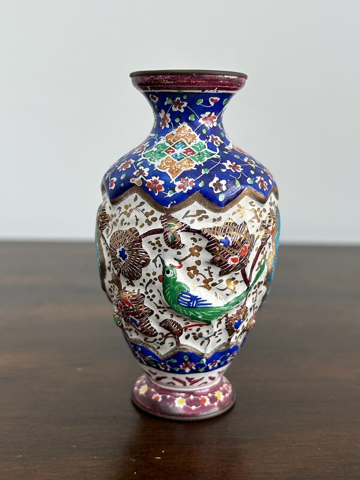 Persian Islamic Qajar Style Enamelled Baluster Vases Floral1