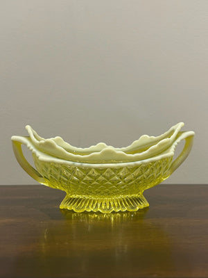 Davidson Primrose Pearline Uranium Glass Boat Bowl Lady Chippendale c.1895
