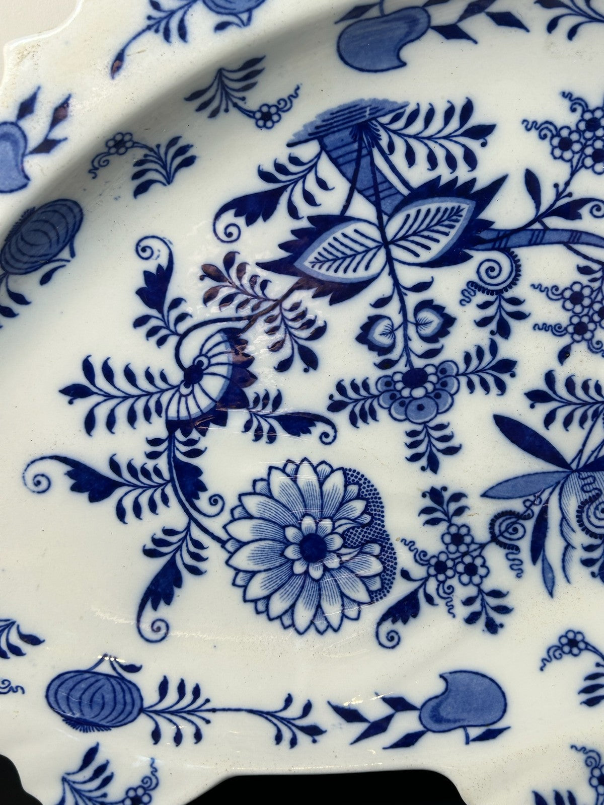Large Brown Westhead Moore Blue Onion Pattern Fish Platter Victorian 58cm A/F2