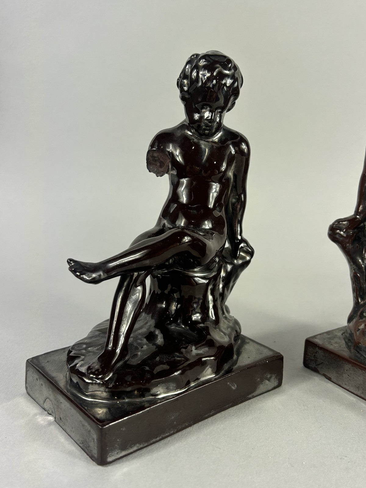 Early Staffordshire Silver Lustre Putti Figurine Pair, 18cm, Restored