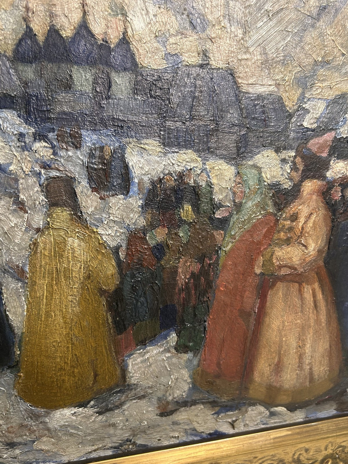 Antique Oil Painting "Going to Church" Russian Scene — Rasumov3