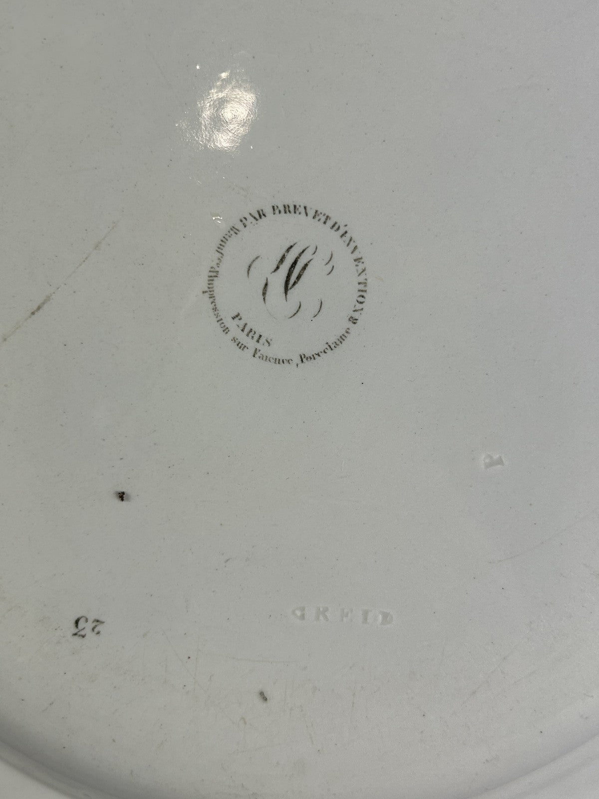 Antique Creil Paris “Vue de la Grande Serre” Transferware Plate