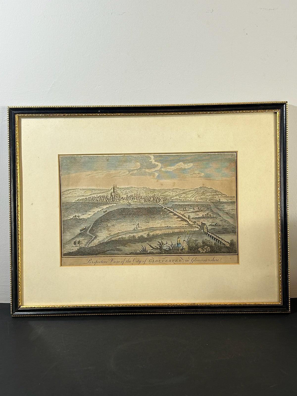 Perspective View of the City of Gloucester 18thC Hand Coloured Engraving Framed0