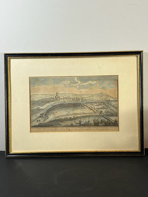 Perspective View of the City of Gloucester 18thC Hand Coloured Engraving Framed