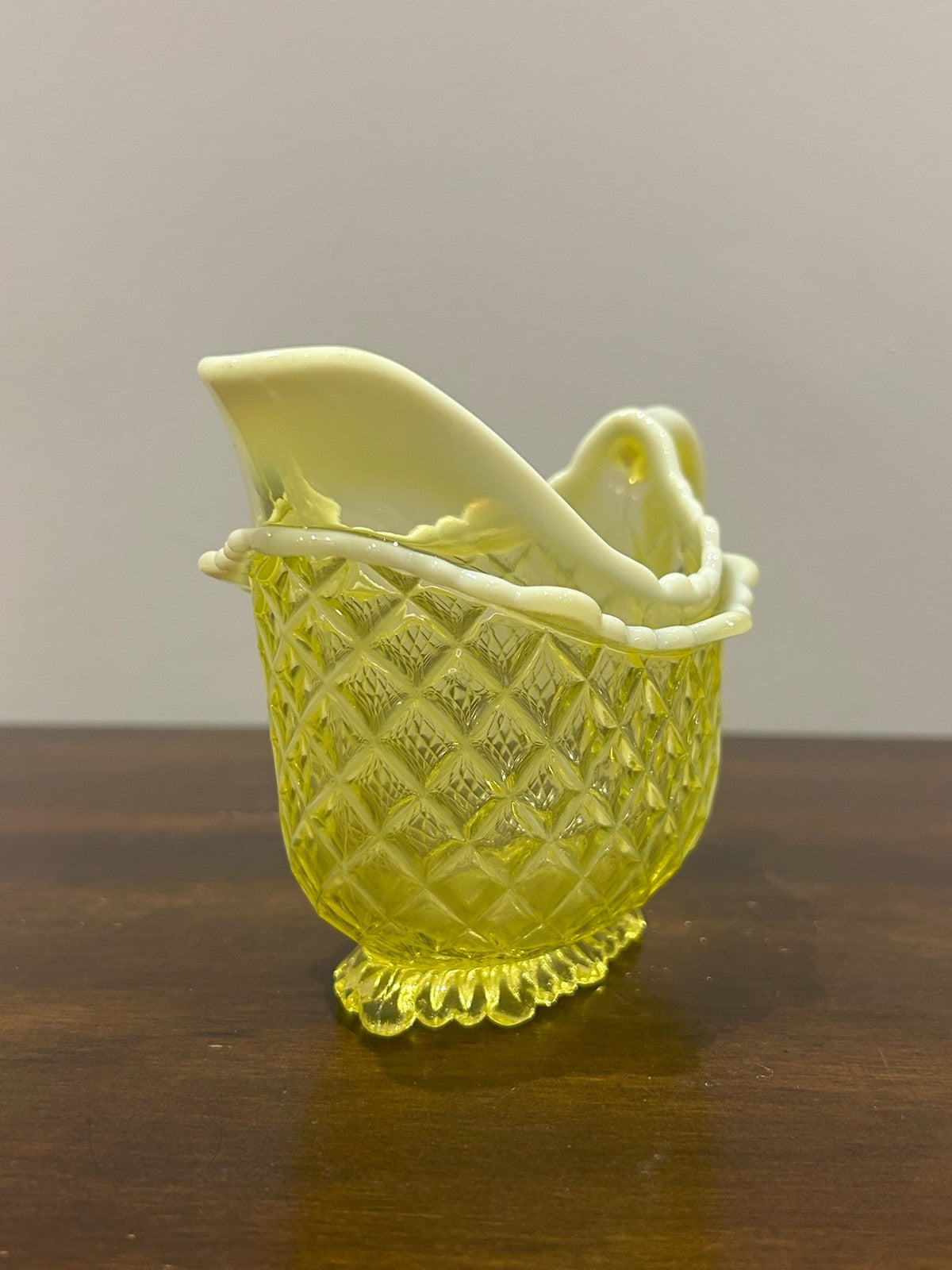 Victorian Primrose Pearline Vaseline Glass Cream Jug and Sugar Bowl1