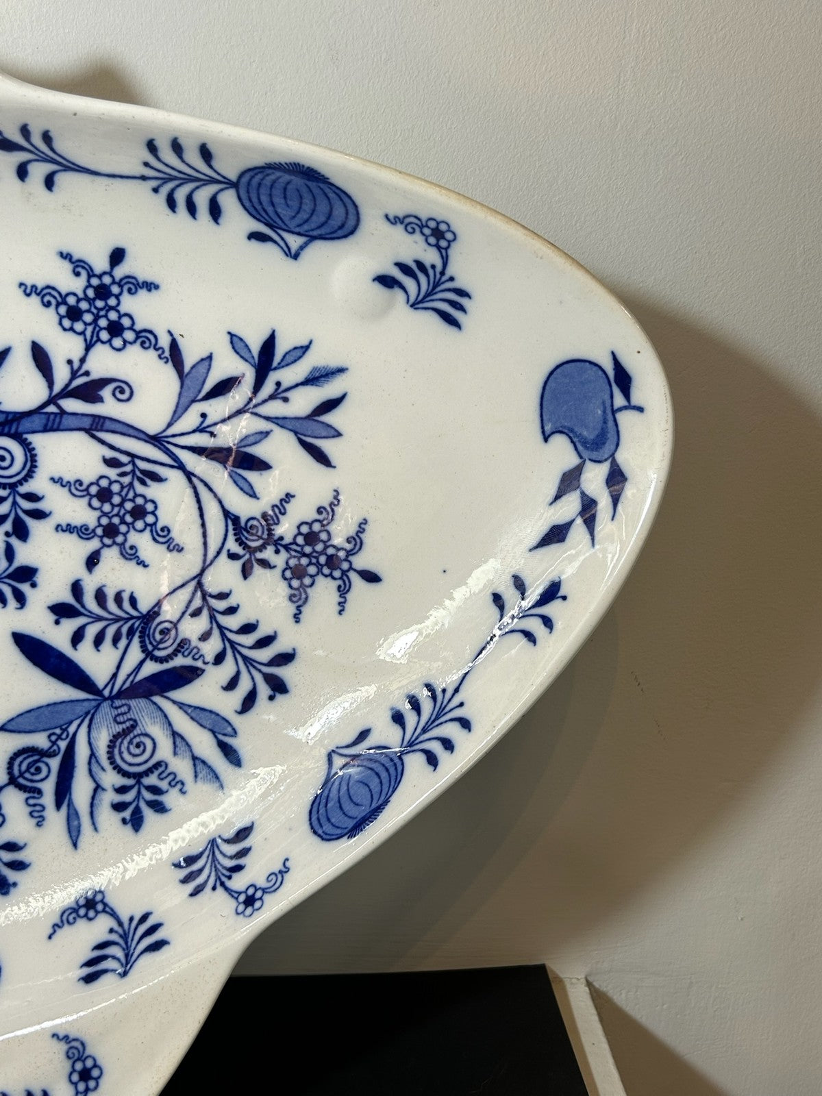 Large Brown Westhead Moore Blue Onion Pattern Fish Platter Victorian 58cm A/F6
