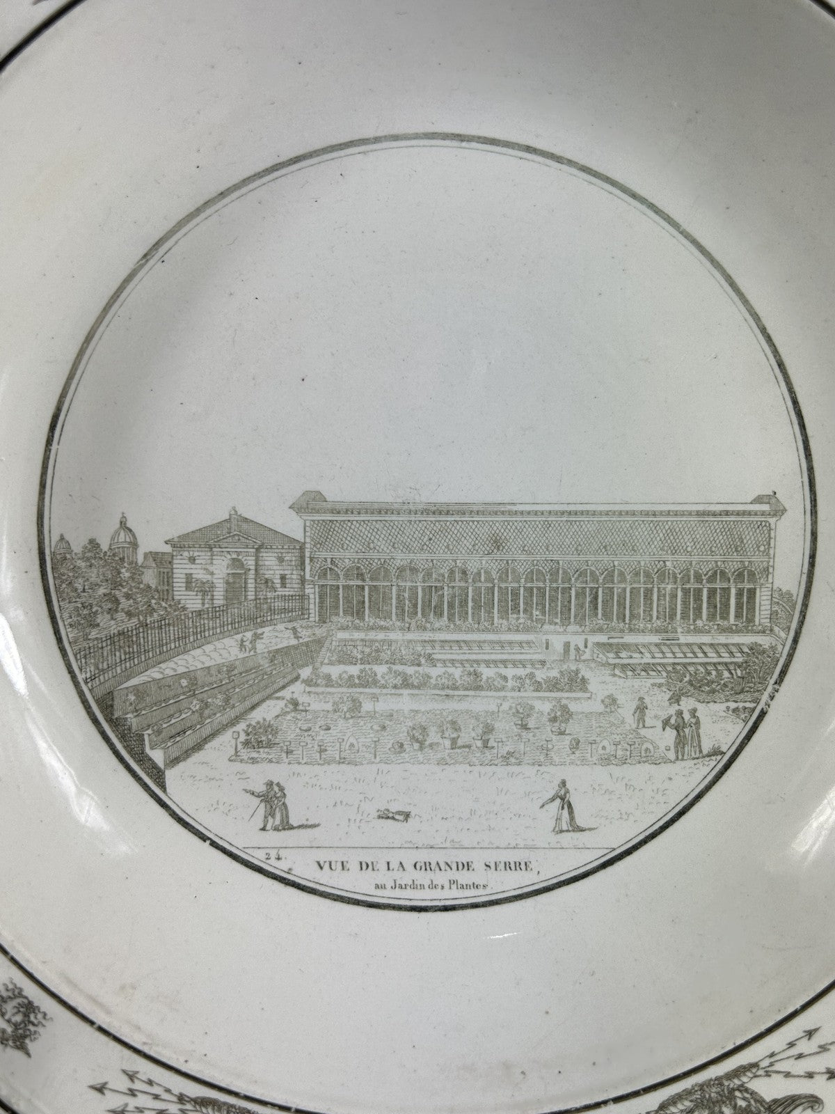 Antique Creil Paris “Vue de la Grande Serre” Transferware Plate