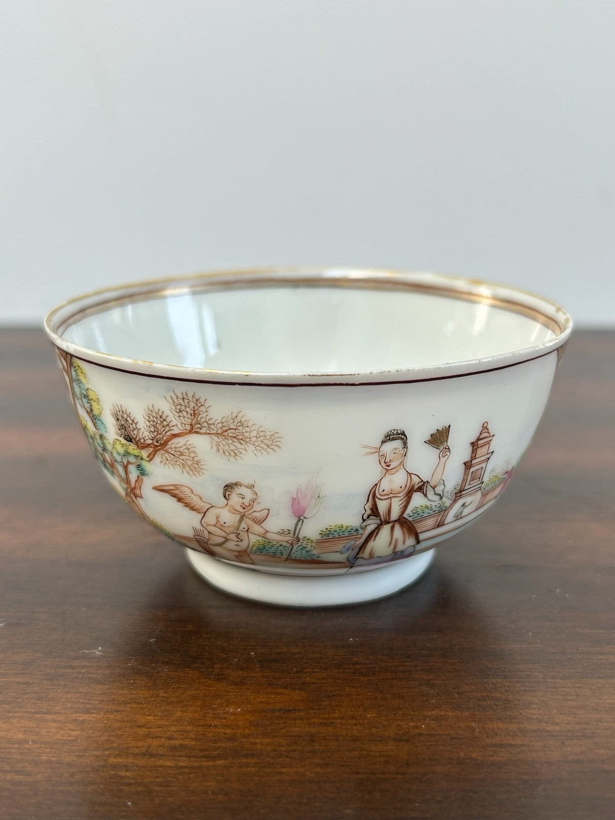 Antique Chinese Export Mandarin Palette Tea Bowl Figures Lattice A/F1