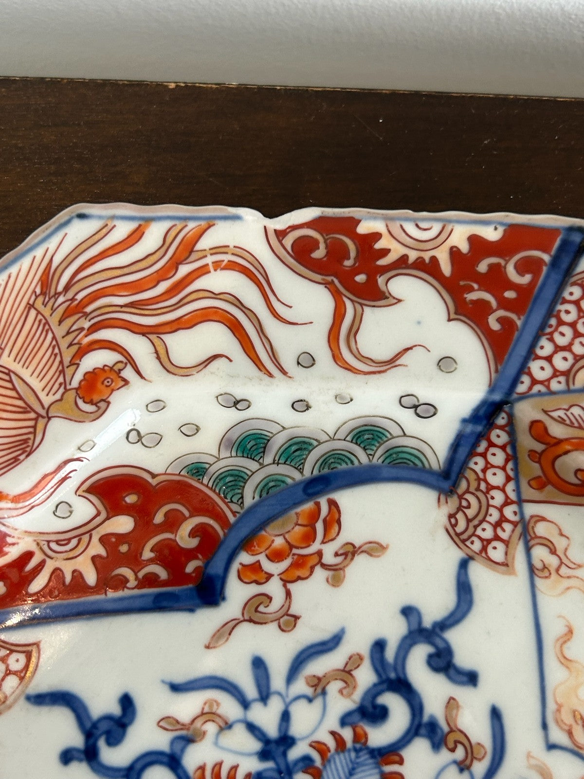 Japanese Hand Painted 8 Sided Plate c.1900 Asian Decorative Art 6.75" Repaired4