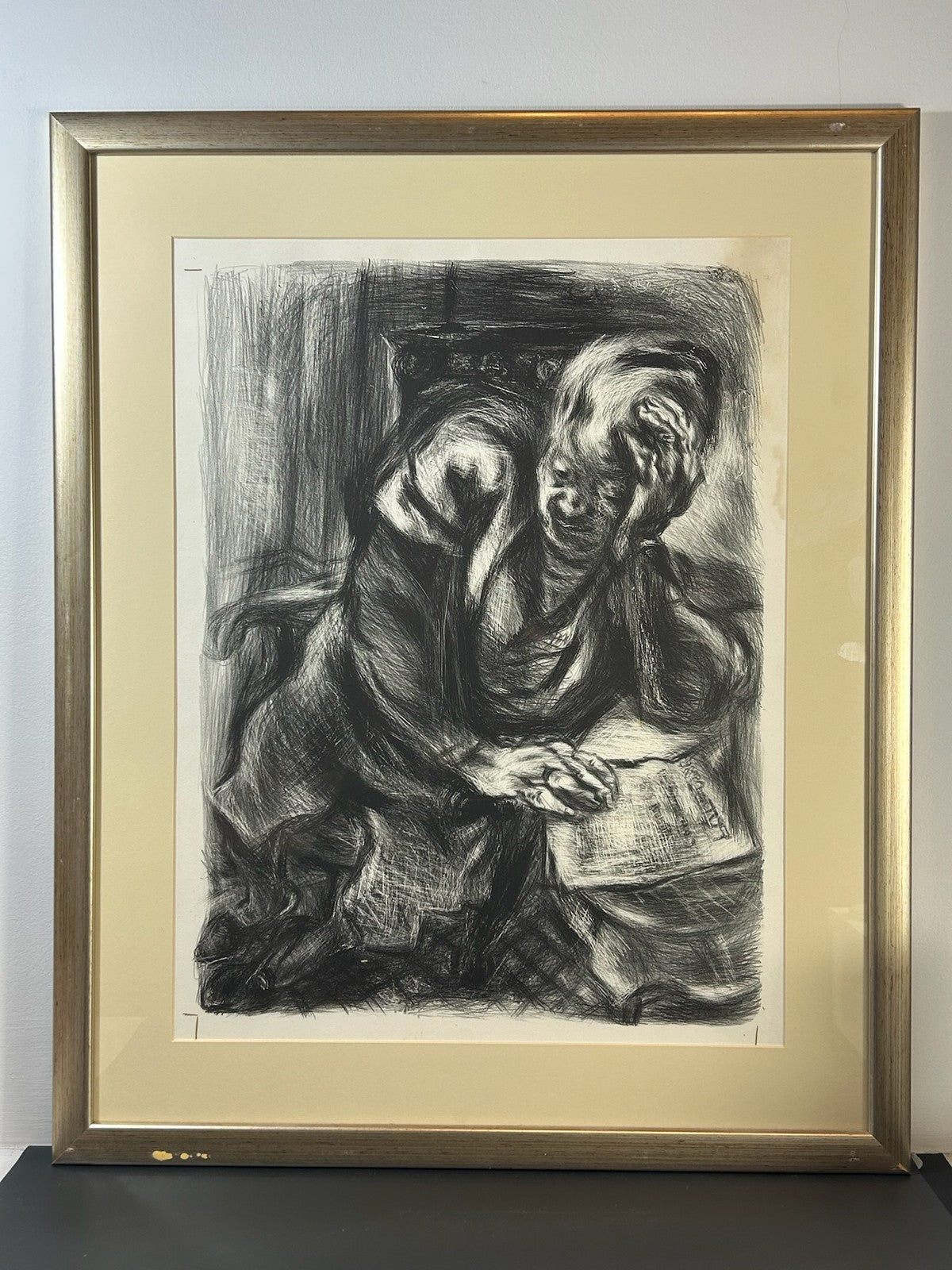 Nan Lurie Pencil Signed Lithograph Man Reading Letter 1930s WPA Social Realism0