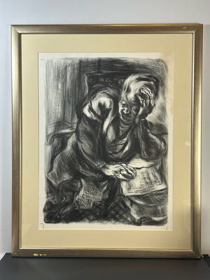 Nan Lurie Pencil Signed Lithograph Man Reading Letter 1930s WPA Social Realism
