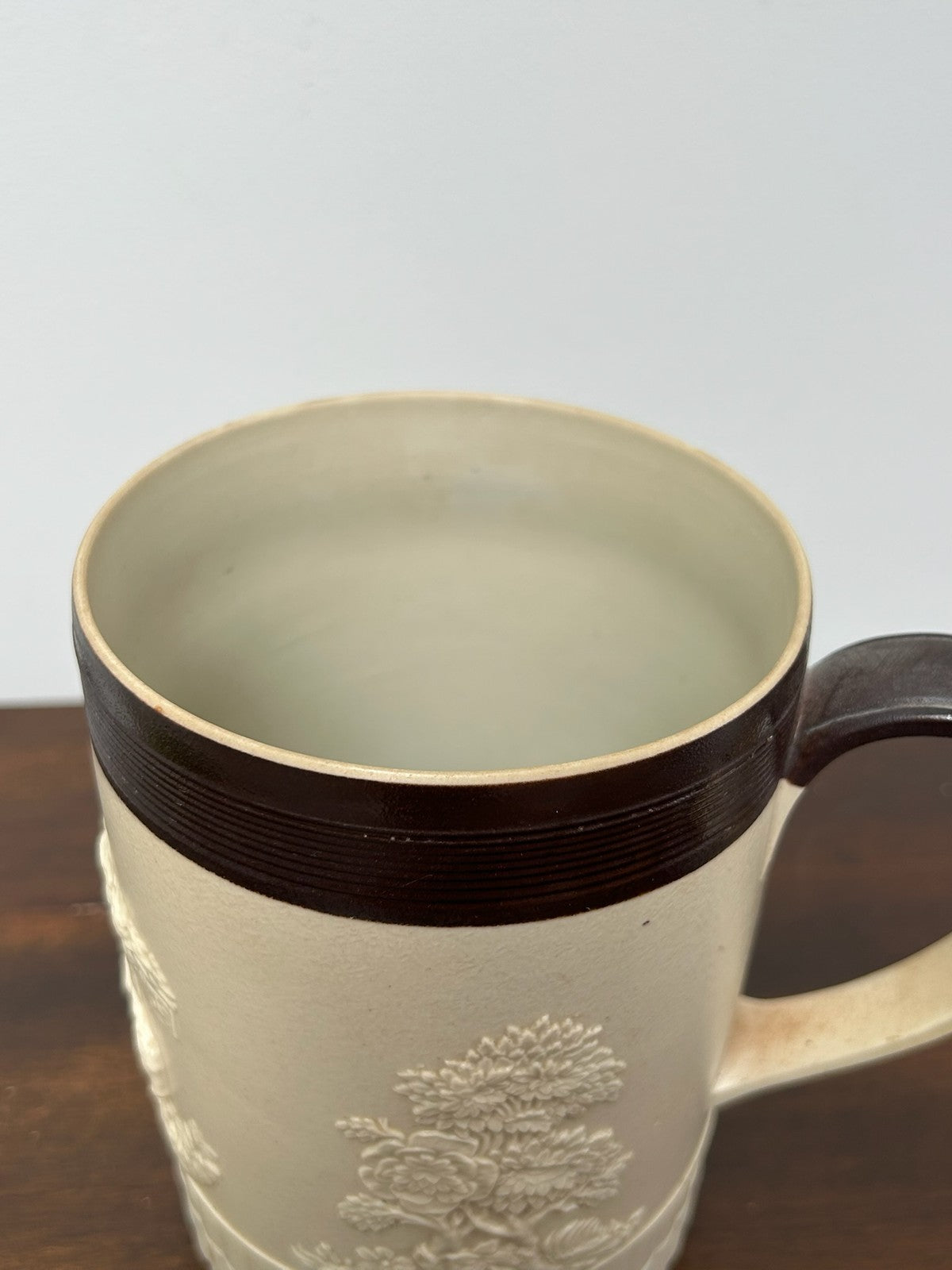 Antique Turner Stoneware Mug 16cm Sprigged Sporting Relief Georgian Drab4
