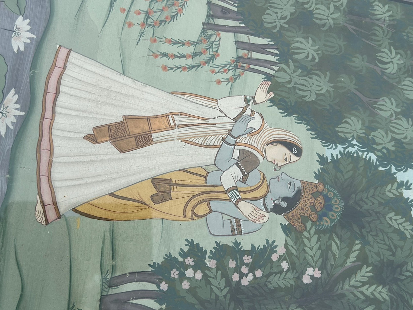 Set of 4 Framed Indian Paintings on Silk Vintage 1970s Love Scenes Large8